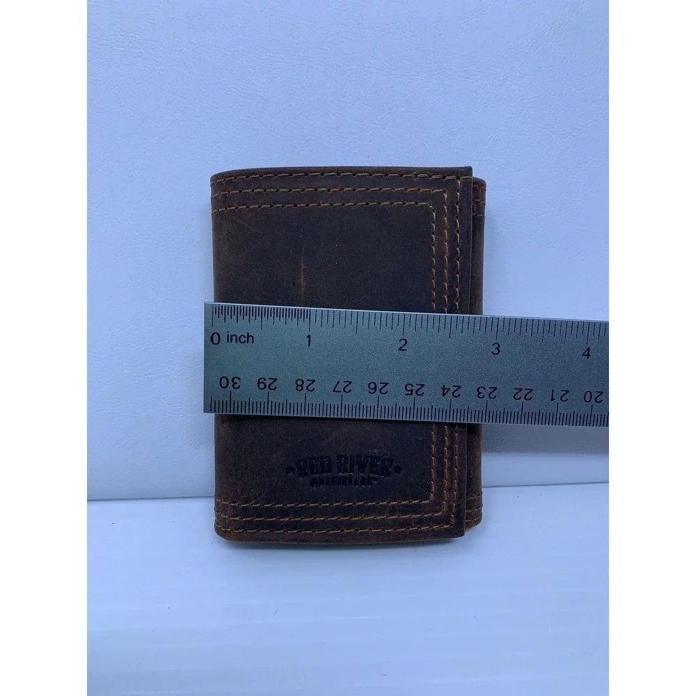 Red River Mens OS Brown Distressed Leather Trifold Wallet New